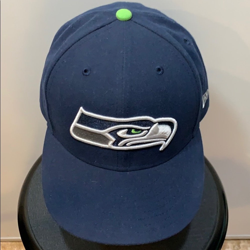 New Era Seattle Seahawks Navy Blue Hat with Neon Green Accent